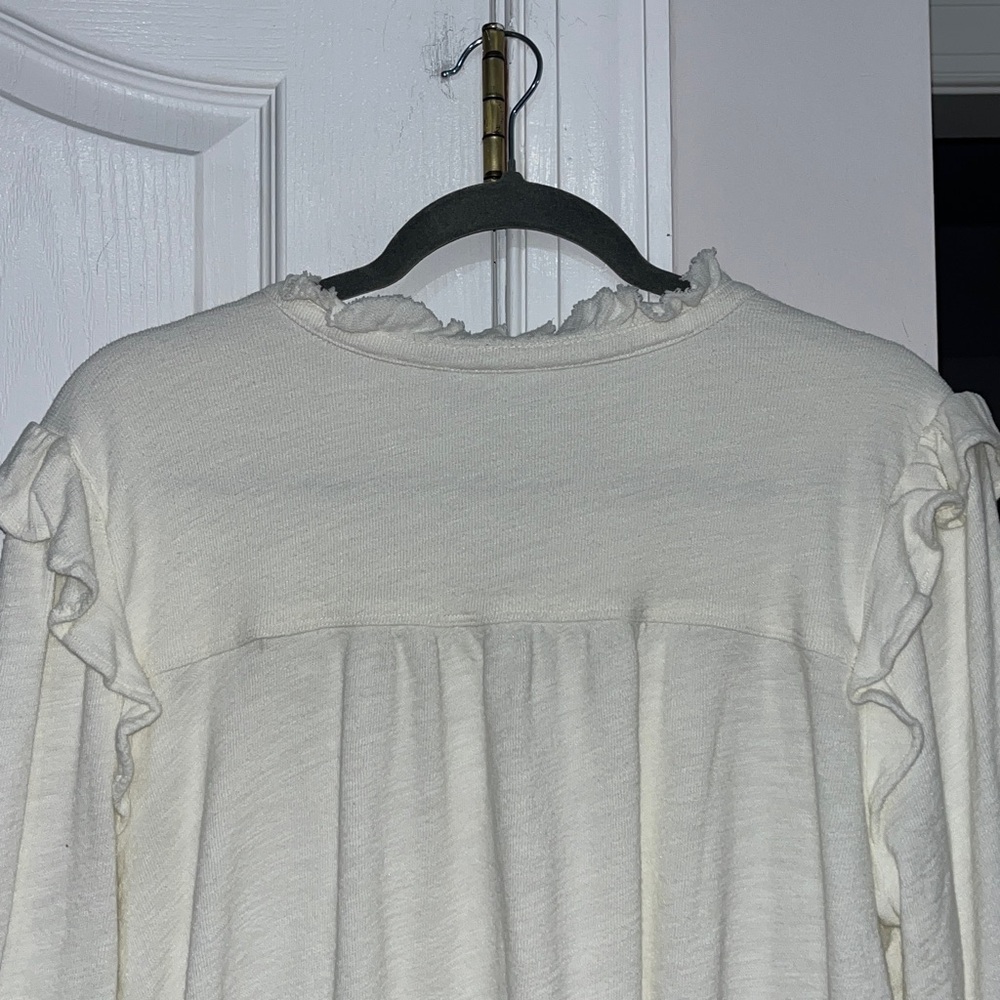 Anthropologie Pilcro cream ruffle detail long sleeve knit Henley Size XL - Picture 6 of 6